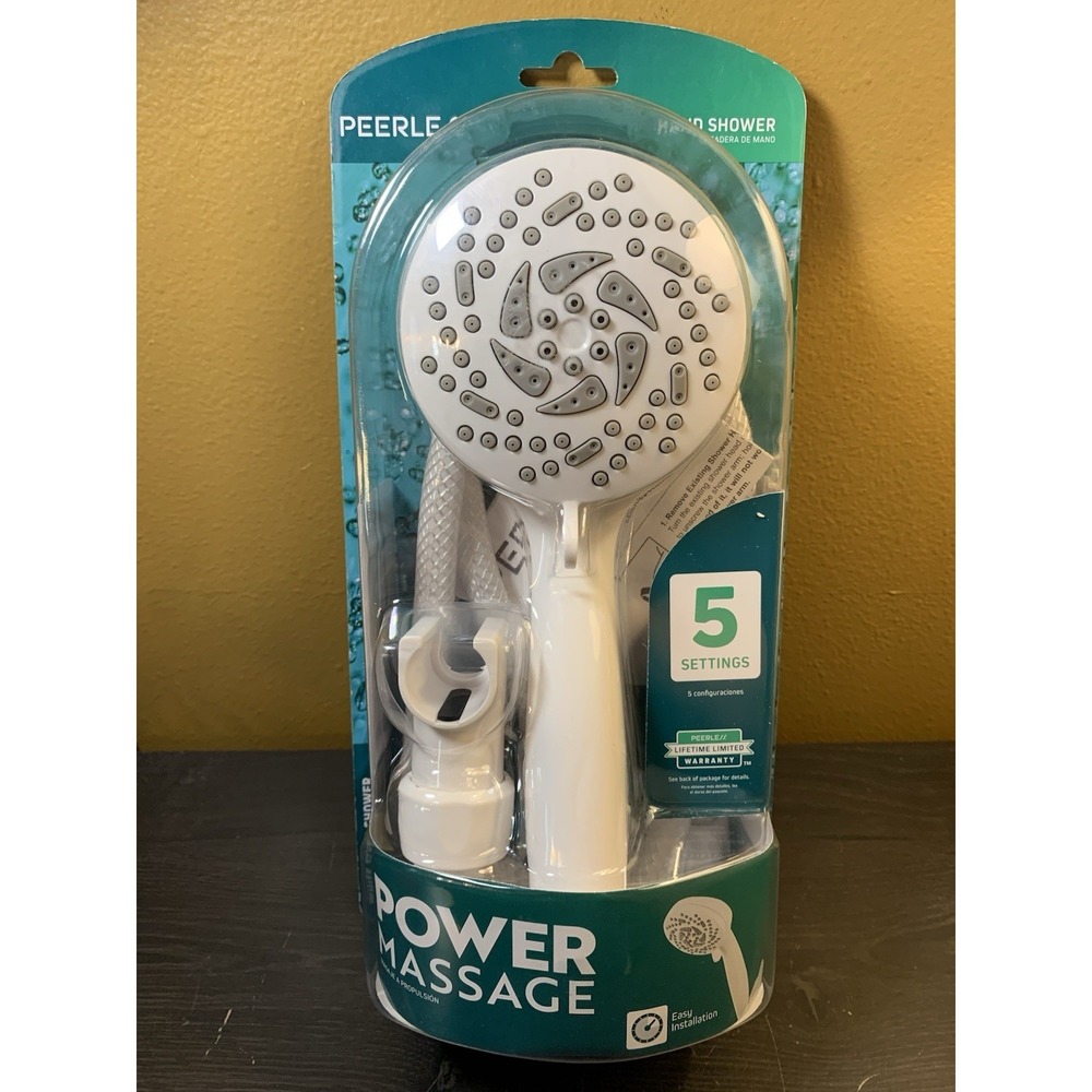 Power Massage Hand Shower Head 5 Setting W/ Pause White Peerless